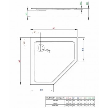 Radaway Dušas paliktnis Doros PT Compact 100x100, balts