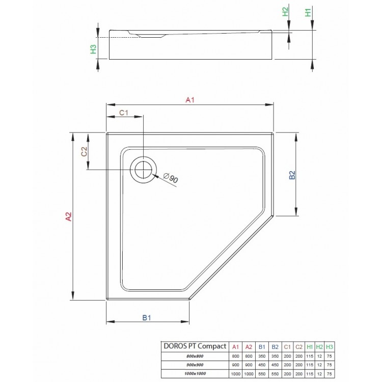 Radaway Dušas paliktnis Doros PT Compact 80x80, balts