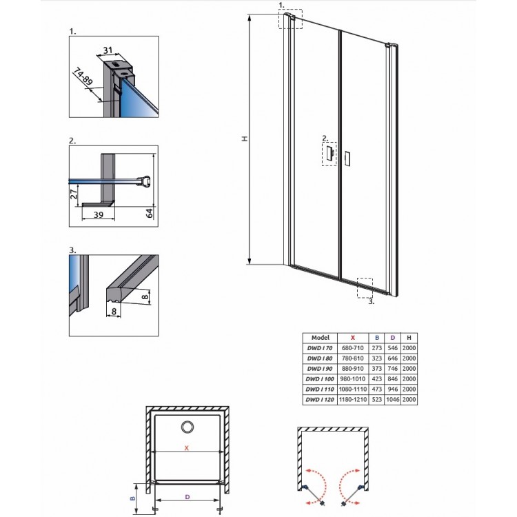 Radaway Dušas durvis NES DWD I 80cm