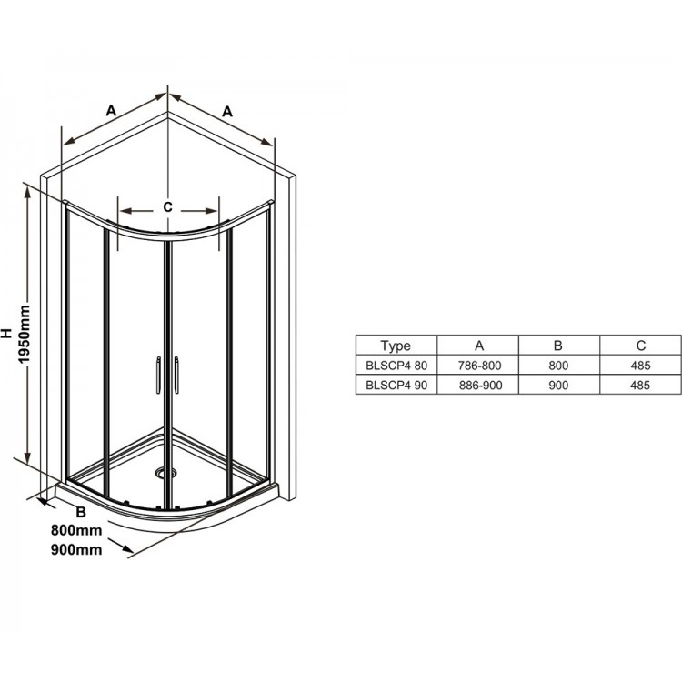 RAVAK Blix Pusapaļā dušas kabīne BLSCP4 90x90cm, spīdīgs