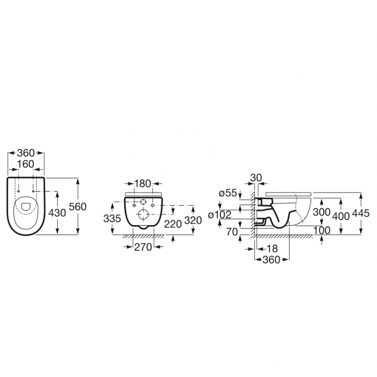 Roca Meridian Rimless Piekaramais WC pods A34H240000