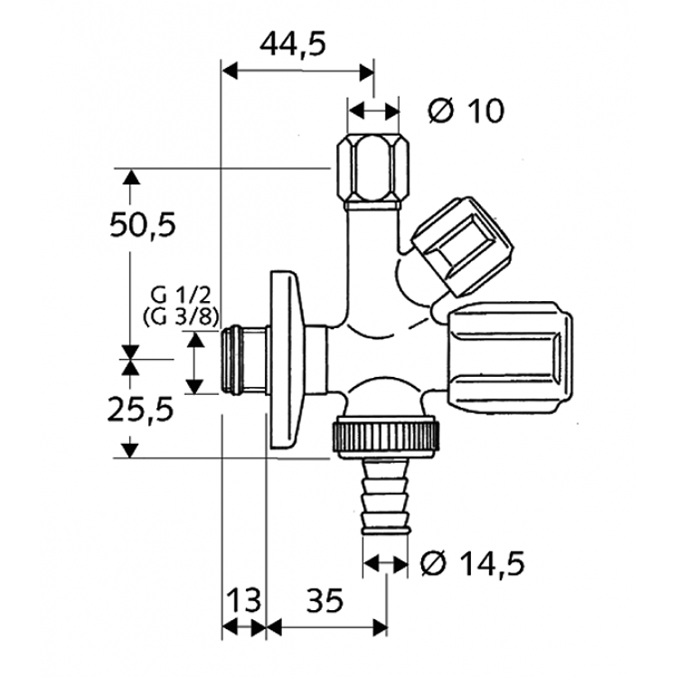 SCHELL Stūra ventīlis 1/2 x 3/4-3/8, hromēts 035510699