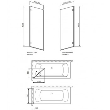 Radaway vannas sieniņa Carena PNJ 67 cm