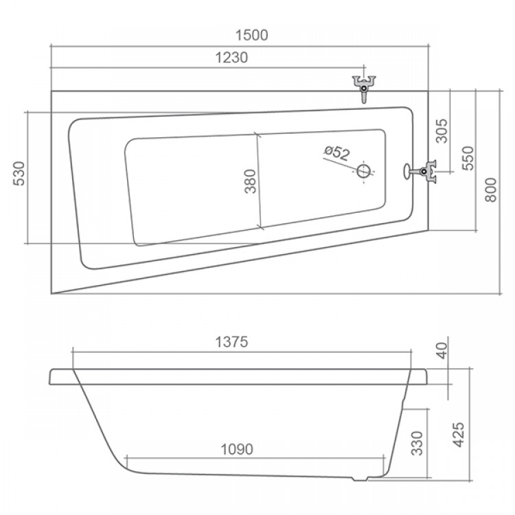 Roltechnik Vanna EVA SIDE 150x80 cm