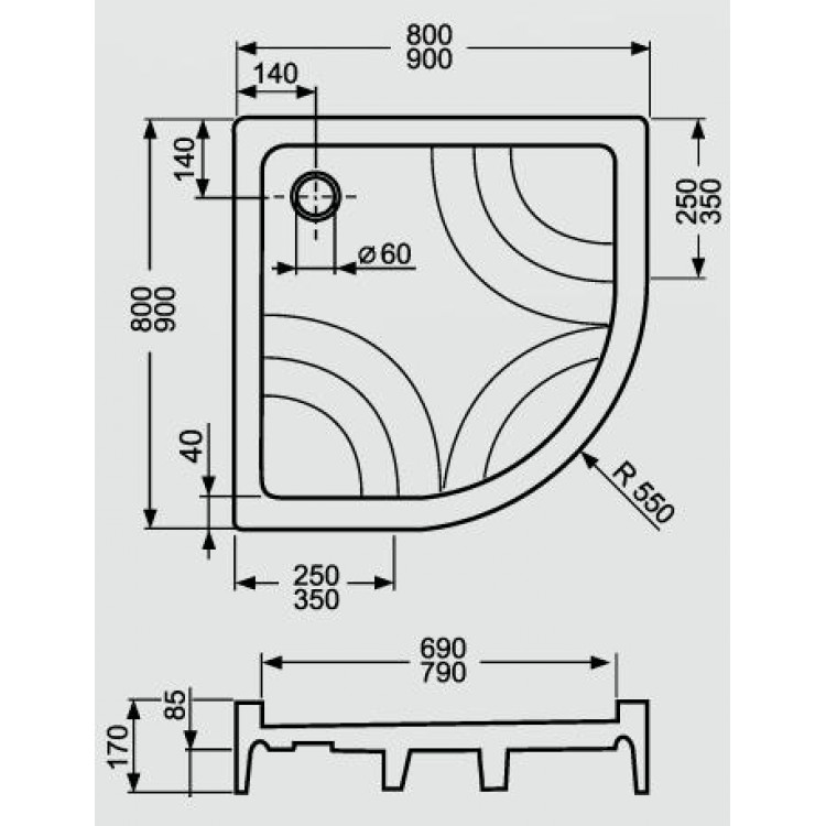 Roltechnik Dušas paliktnis pusapaļš HAWAII-P 900x900, balts