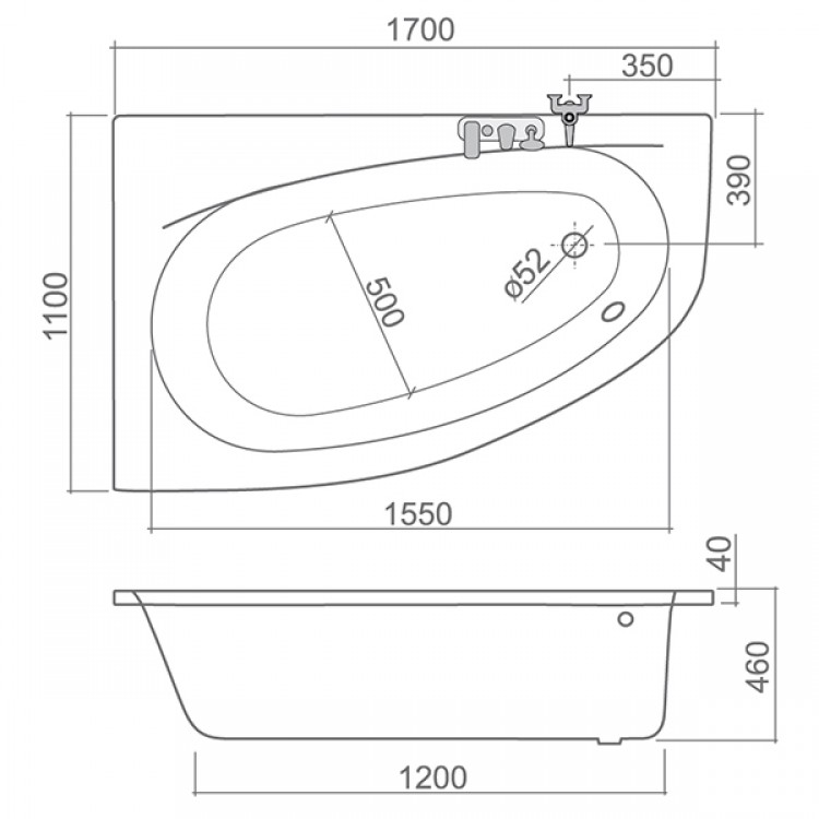 Roltechnik Vanna ISABELLA NEO 170x110 cm