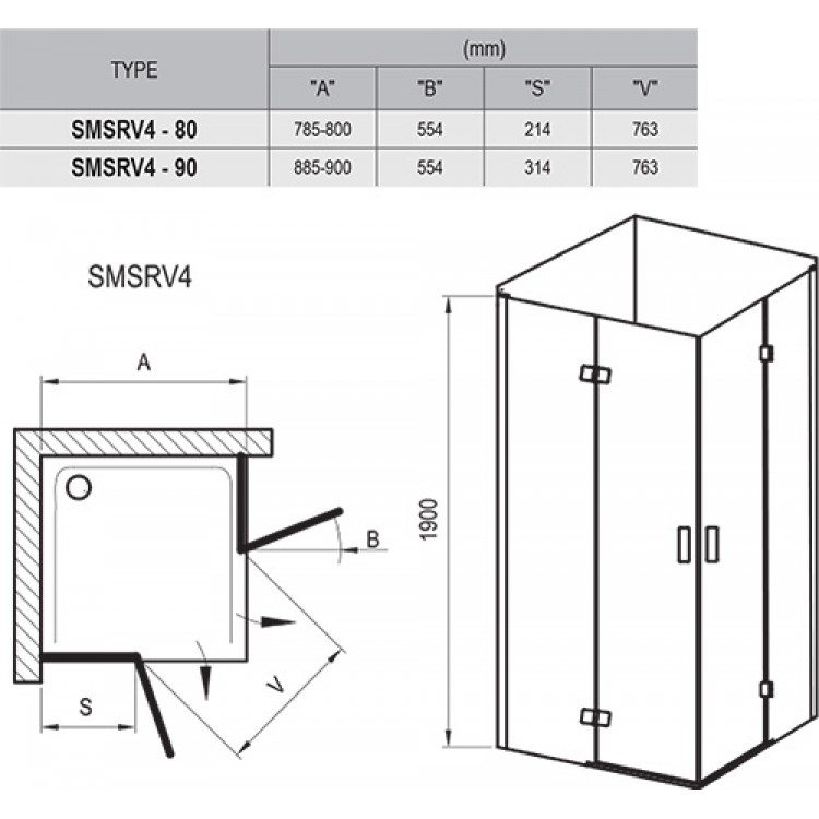 RAVAK Dušas stūris kvadrātveida SmartLine SMSRV4 90x90 cm