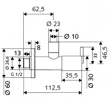 SCHELL Puris Stūra ventīlis 1/2 x 3/8(10), hromēts 053110699