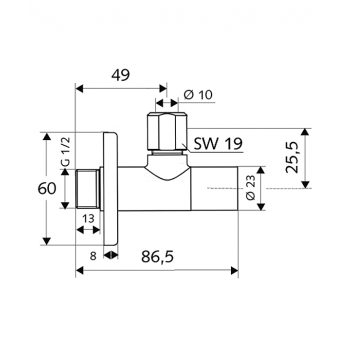 SCHELL Stile Stūra ventīlis 1/2 x 3/8(10), hromēts 053760699