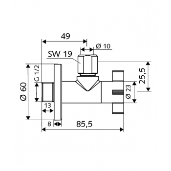 SCHELL 4Wing Stūra ventīlis 1/2 x 3/8(10), hromēts 053930699