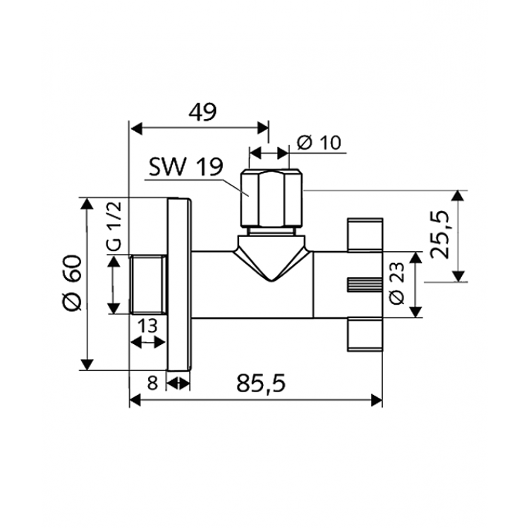 SCHELL 4Wing Stūra ventīlis 1/2 x 3/8(10), hromēts 053930699